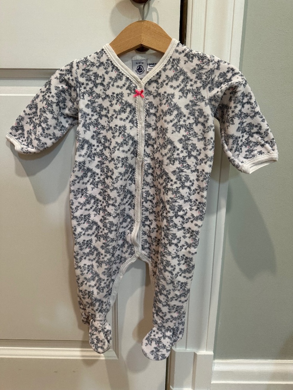 Petit Bateau Floral Velour Footie Pajamas 6M 67 cm